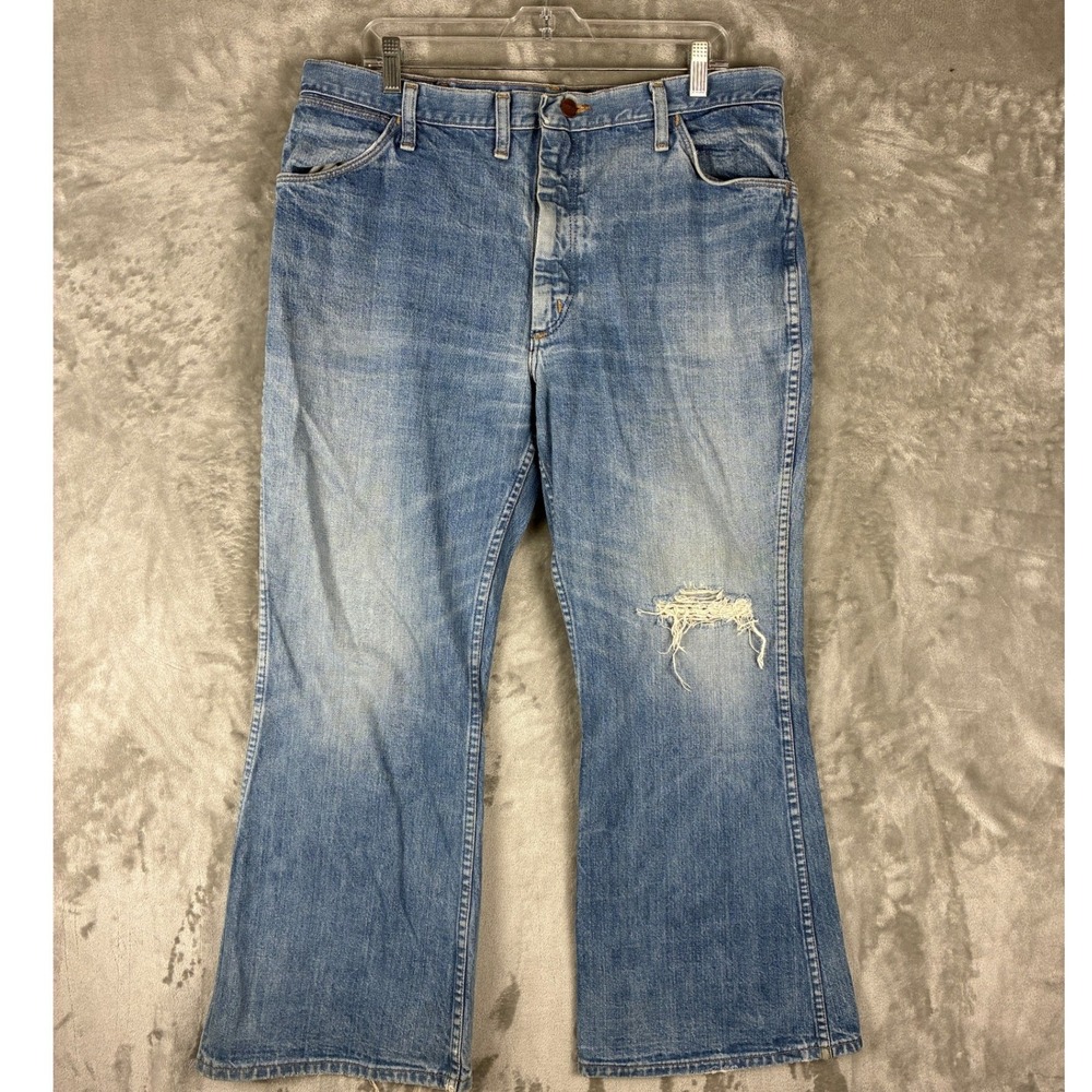 Vintage Maverick Blue Bell Mens Light Wash‎ Distressed Flare Jeans 40x30